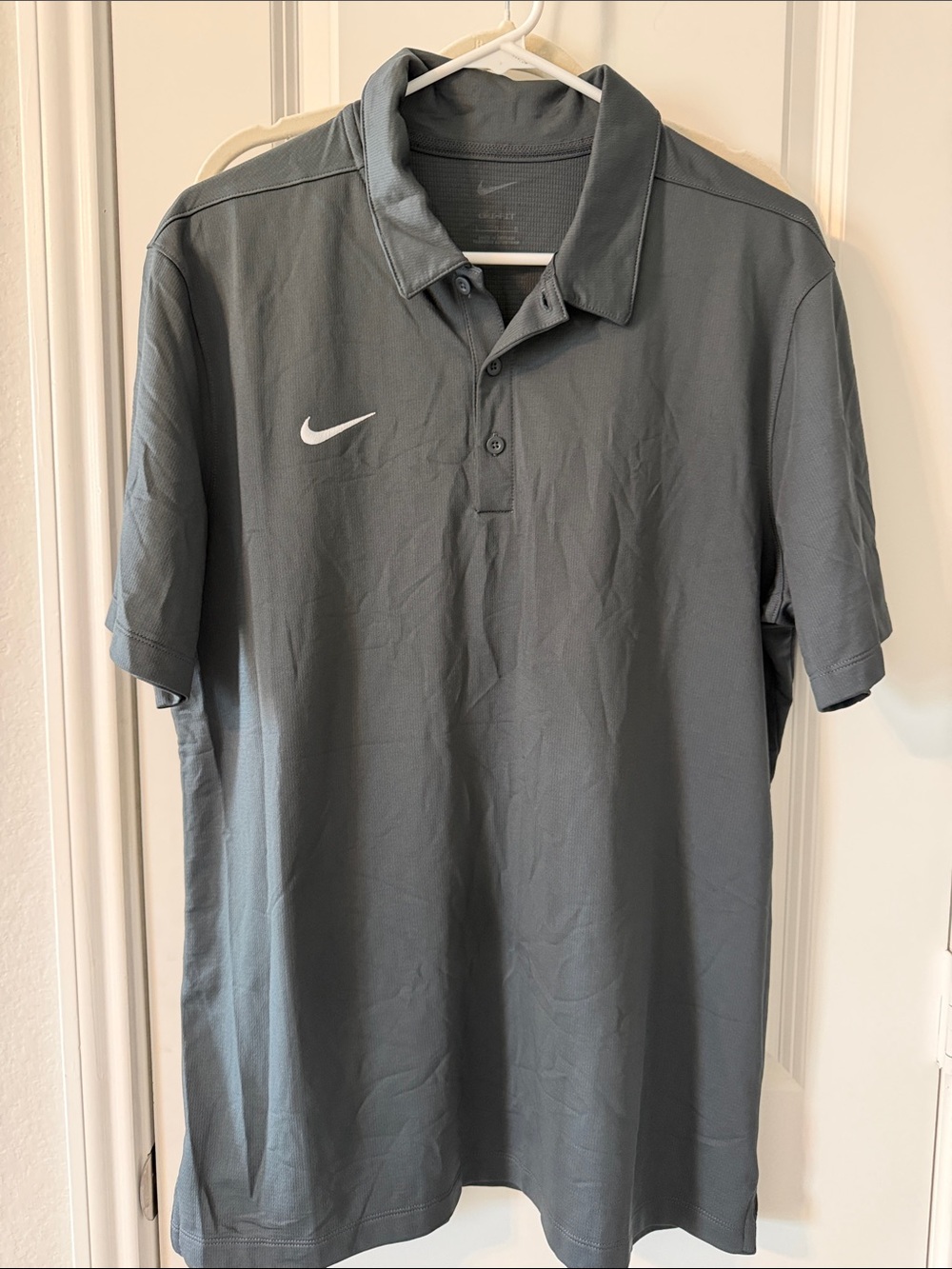 Nike Men's Charcoal Grey Polo with White Swoosh